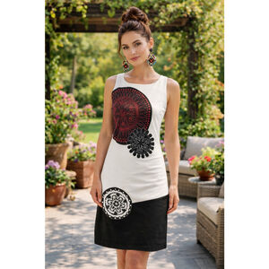 Desigual Lacroix Dress S Art Print Colorblock Statement Euro Mandala Boho White